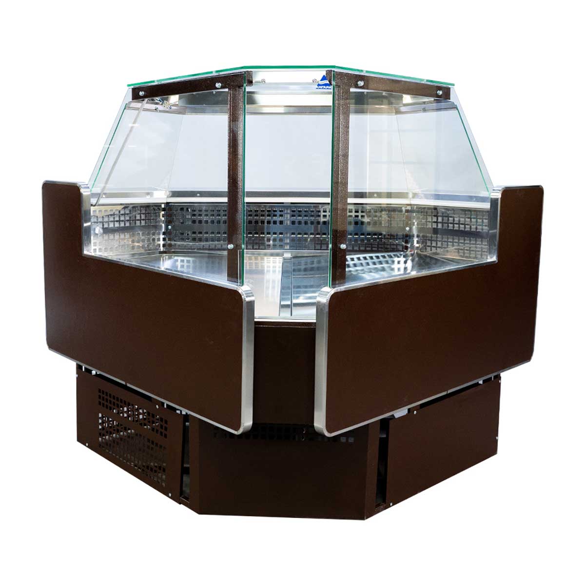 Угловая гастрономическая витрина 3-КУБ угол внутренний 90°