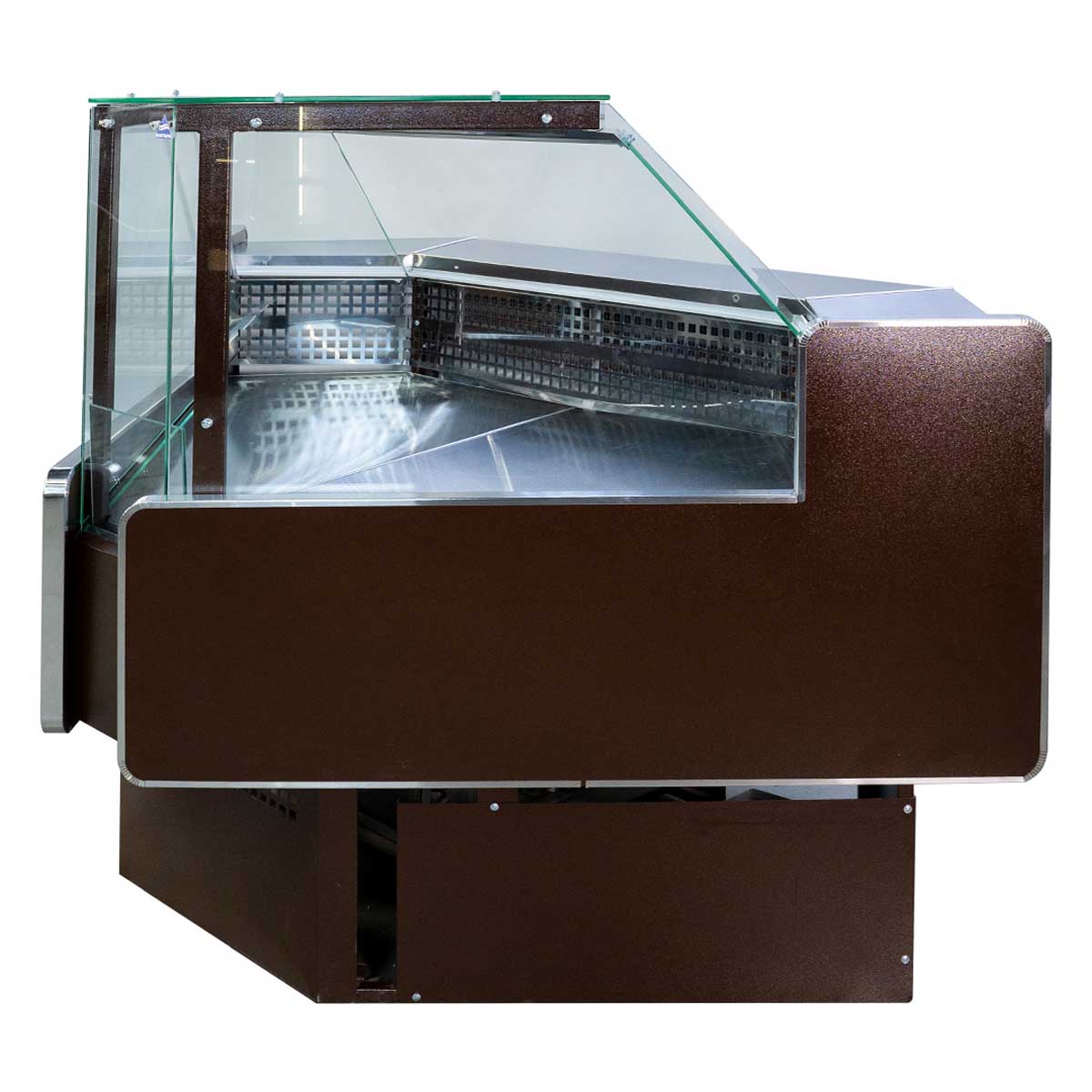 Угловая гастрономическая витрина 3-КУБ угол внутренний 90°