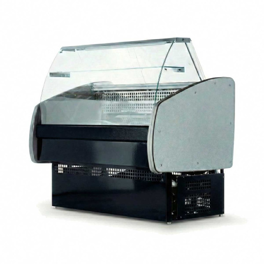 Гастрономическая холодильная витрина с панорамным стеклом Ангара 2 1.3м 0+5с