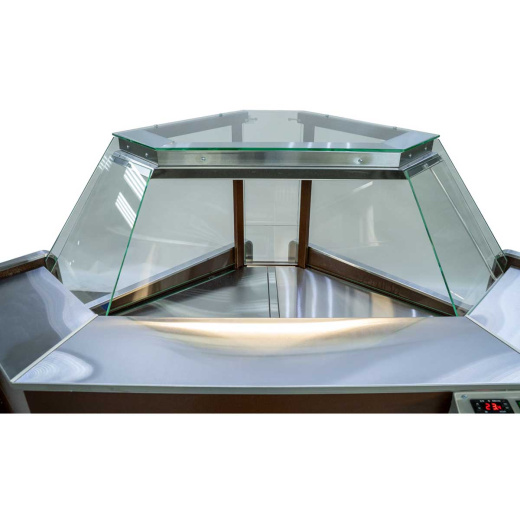 Угловая гастрономическая витрина 3-КУБ угол внутренний 90°