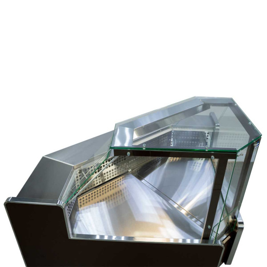 Угловая гастрономическая витрина 3-КУБ угол внутренний 90°